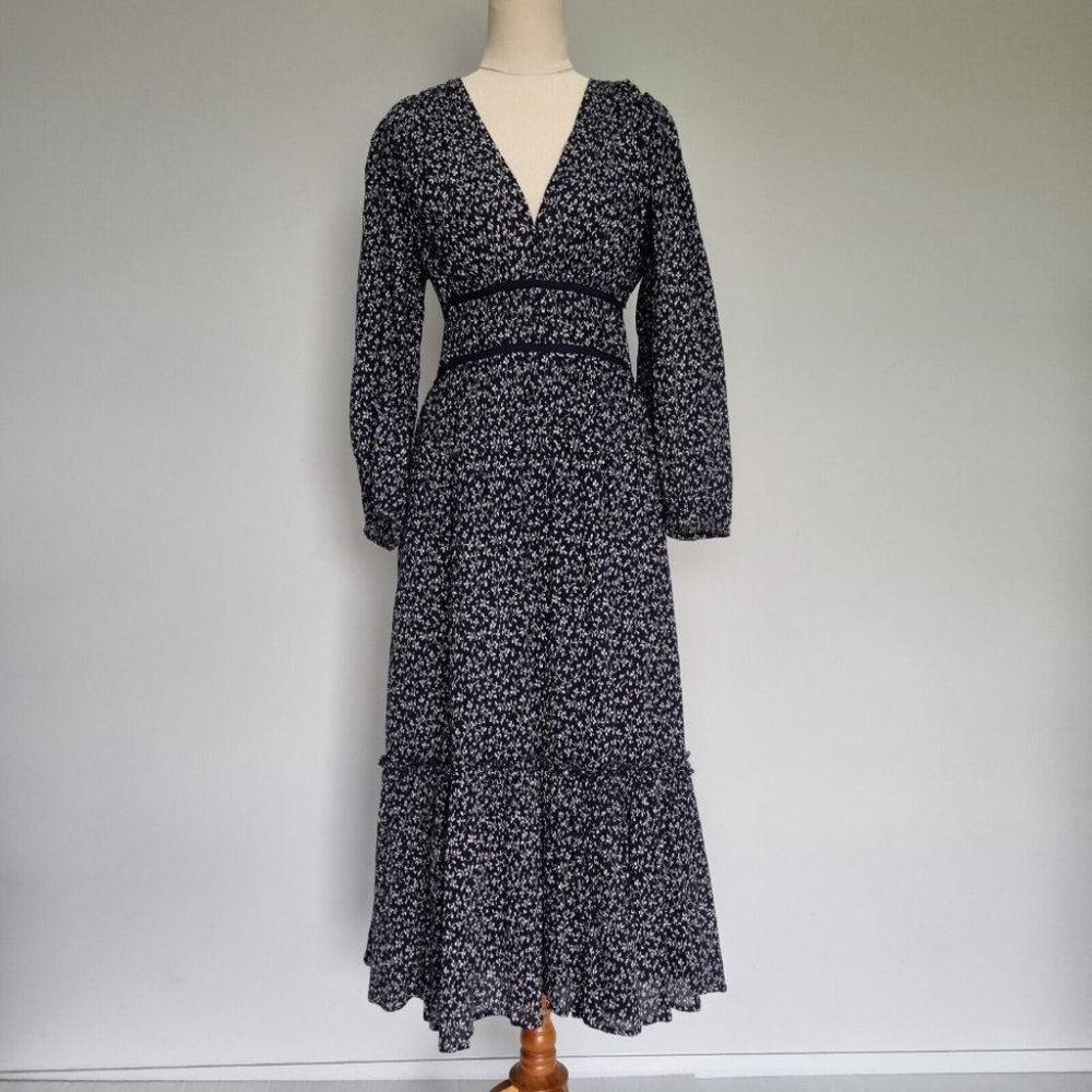 Ulla Johnson Malena Blue Floral Cotton Print 3/4 Sleeve Midi Dress Size 10 - Picture 2 of 9